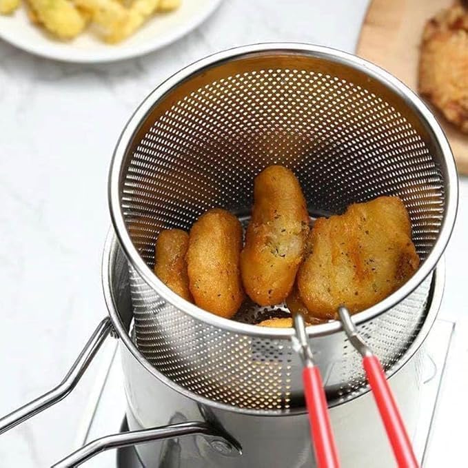 Stainless Steel Deep Frying Pot with Detachable Oil Filter Basket