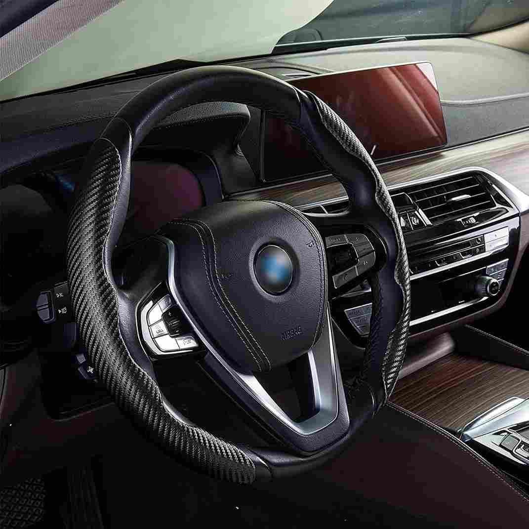 Carbon Fiber ABS Texture Steering Wheel Grip Cover (pack of 2)