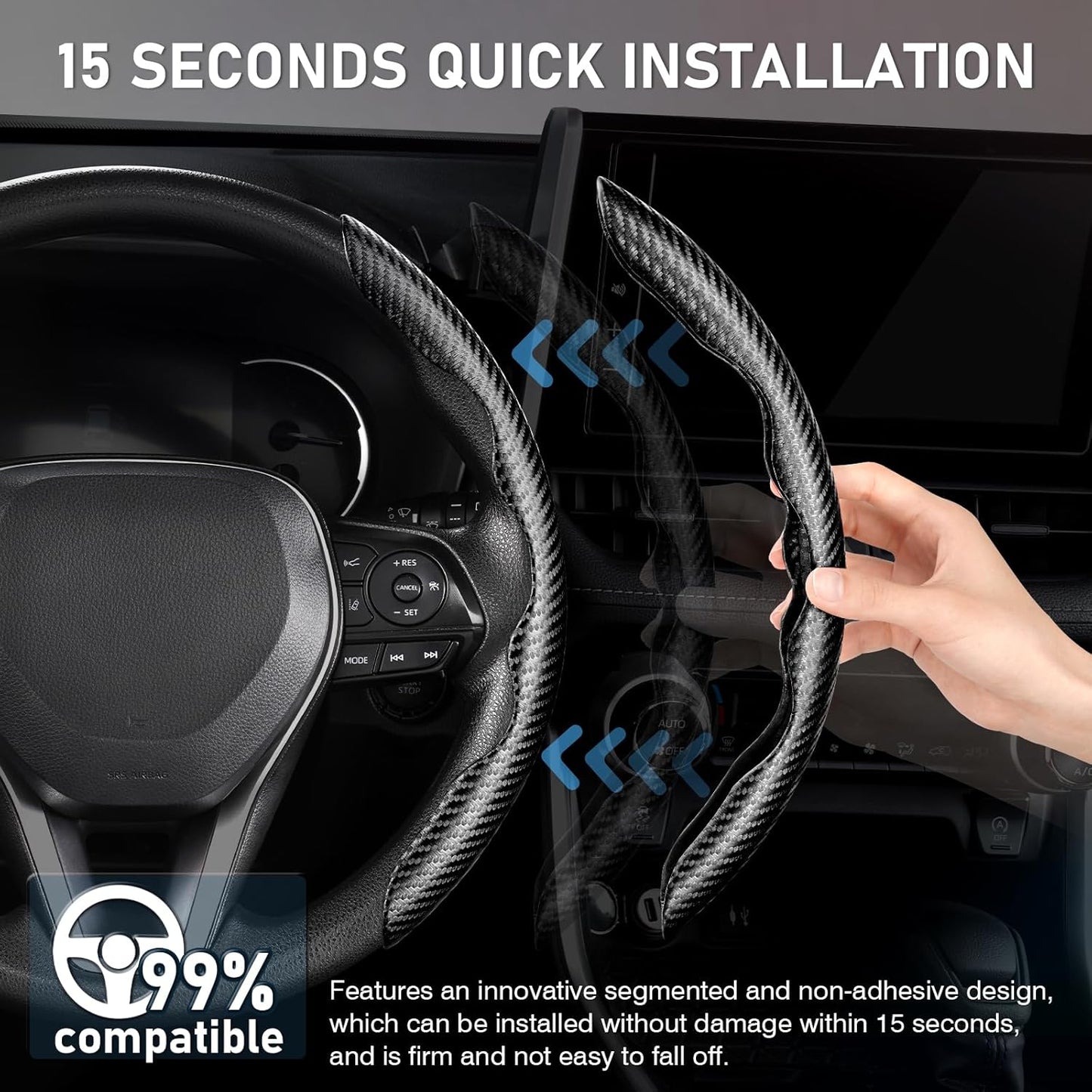 Carbon Fiber ABS Texture Steering Wheel Grip Cover (pack of 2)