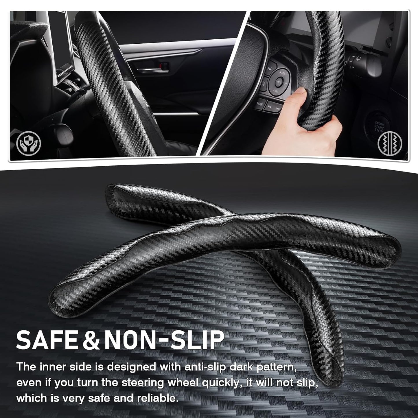 Carbon Fiber ABS Texture Steering Wheel Grip Cover (pack of 2)