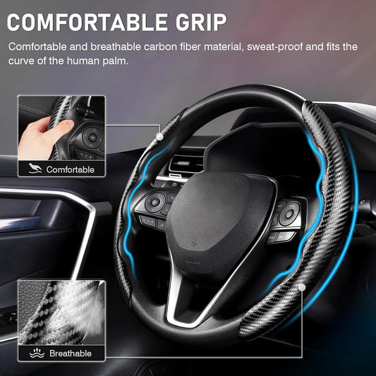 Carbon Fiber ABS Texture Steering Wheel Grip Cover (pack of 2)