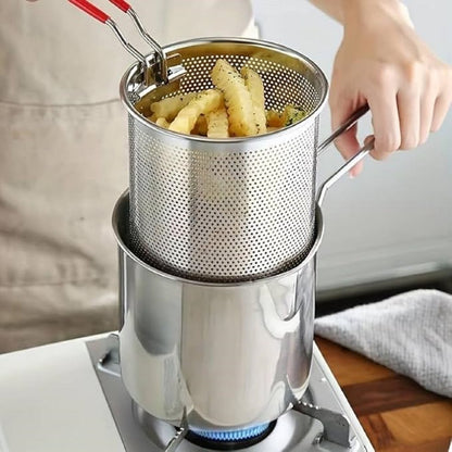 Stainless Steel Deep Frying Pot with Detachable Oil Filter Basket